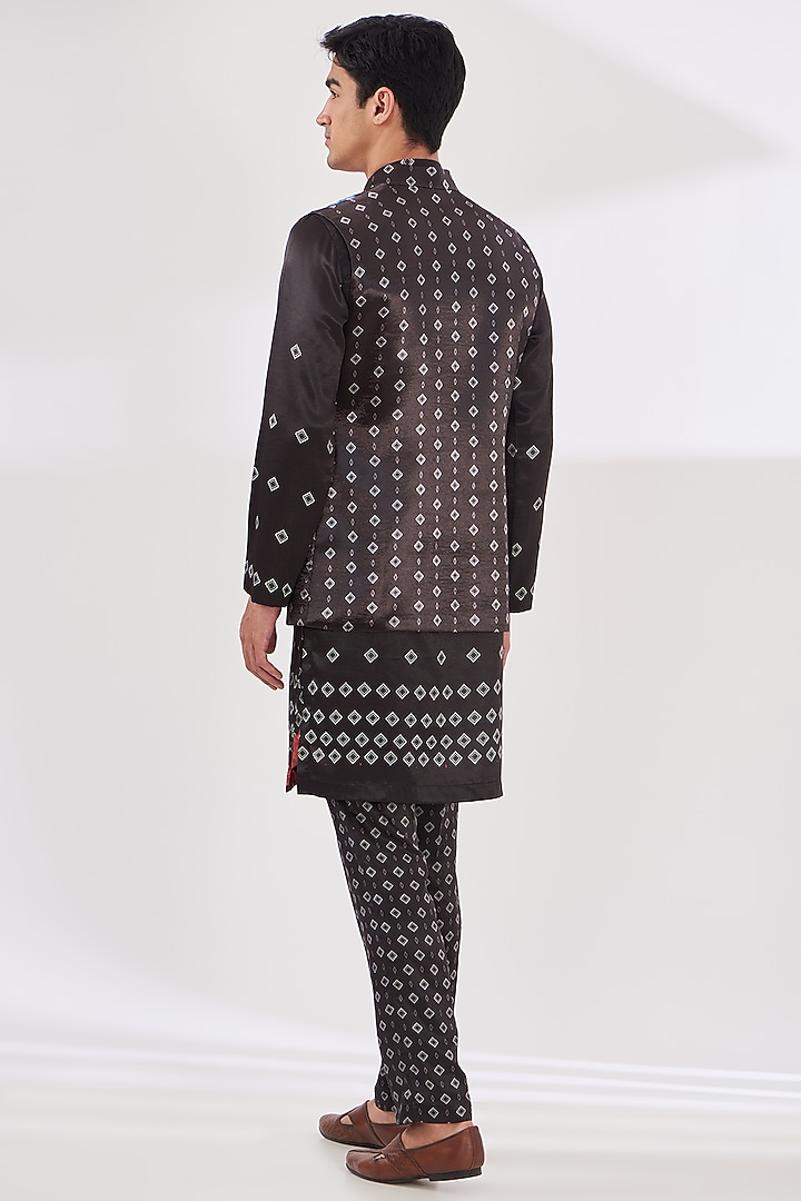 Black Satin Floral Printed Indo-Western Set by SIDHARTH K KAKKAR at Pernia's Pop Up Shop