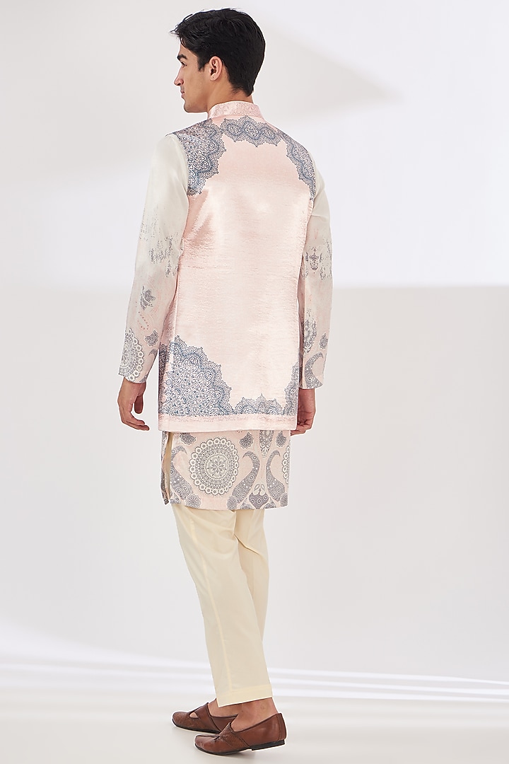 Light Beige Satin Abstract Printed Indo-Western Set by SIDHARTH K KAKKAR at Pernia's Pop Up Shop