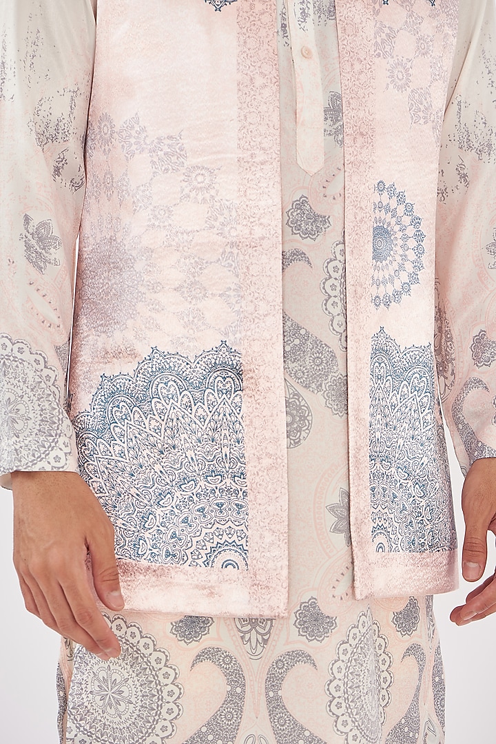 Light Beige Satin Abstract Printed Indo-Western Set by SIDHARTH K KAKKAR at Pernia's Pop Up Shop