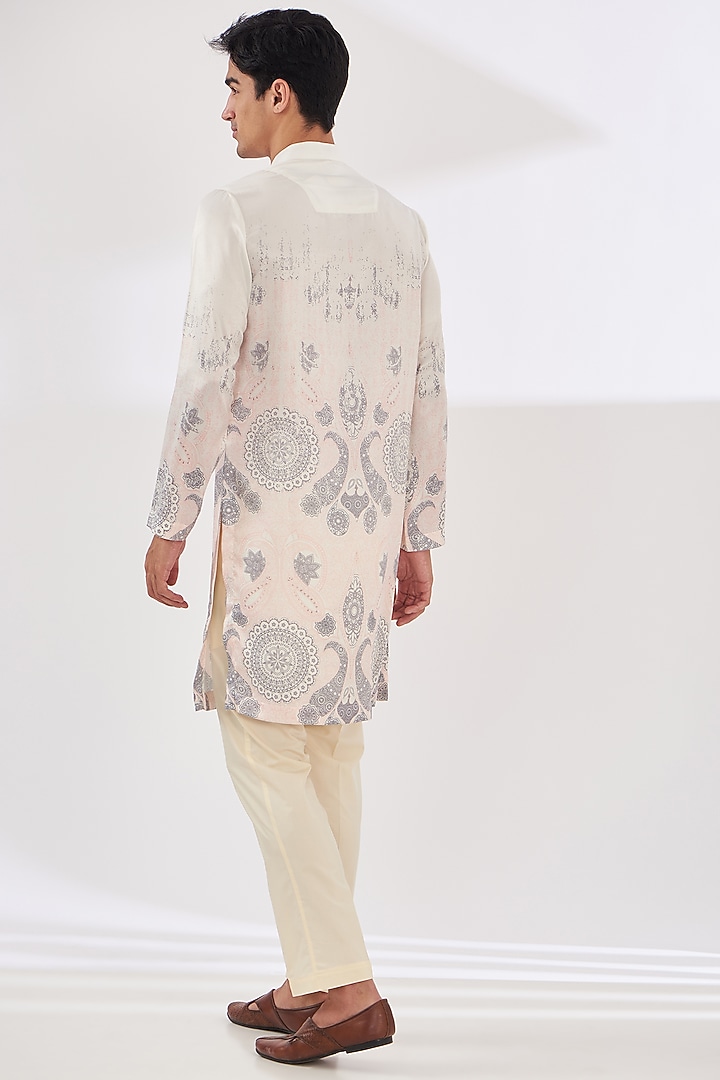 Light Beige Satin Abstract Printed Indo-Western Set by SIDHARTH K KAKKAR at Pernia's Pop Up Shop