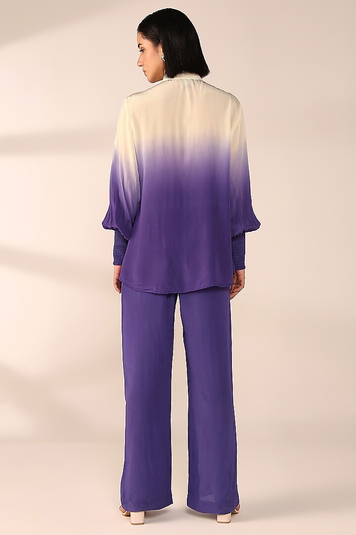 Periwinkle Ombre Italian Crepe Hand Embroidered Co-Ord Set by Sakshi Khetterpal at Pernia's Pop Up Shop