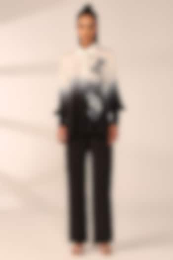 Charcoal Black Ombre Italian Crepe Hand Embroidered Co-Ord Set by Sakshi Khetterpal at Pernia's Pop Up Shop