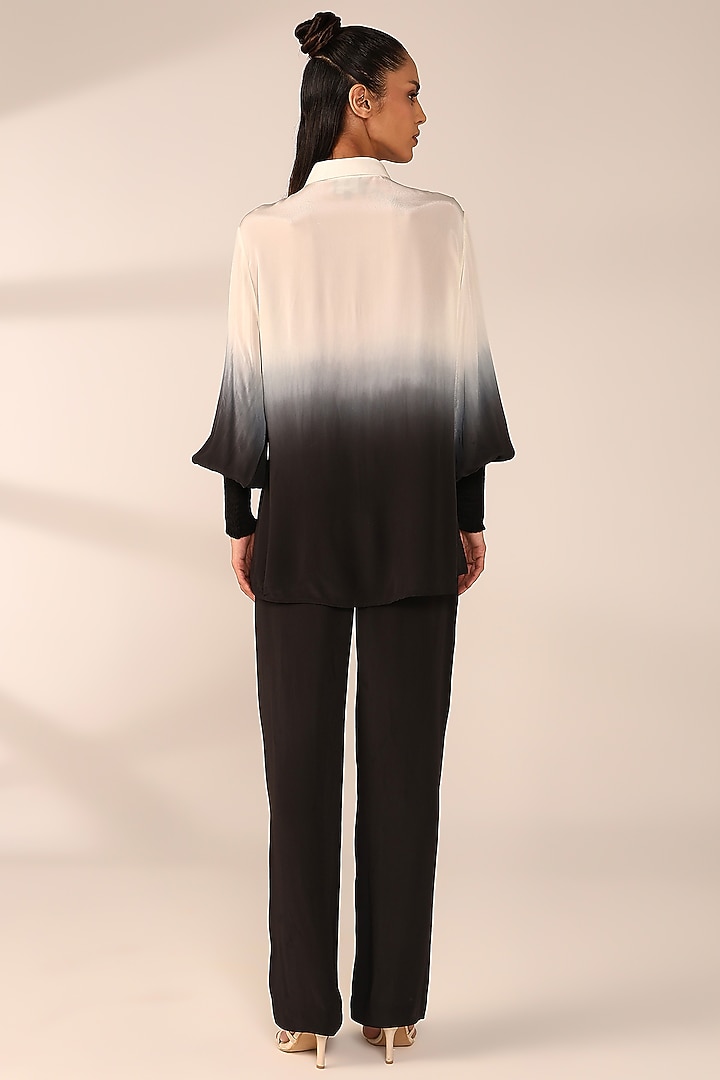 Charcoal Black Ombre Italian Crepe Hand Embroidered Co-Ord Set by Sakshi Khetterpal at Pernia's Pop Up Shop