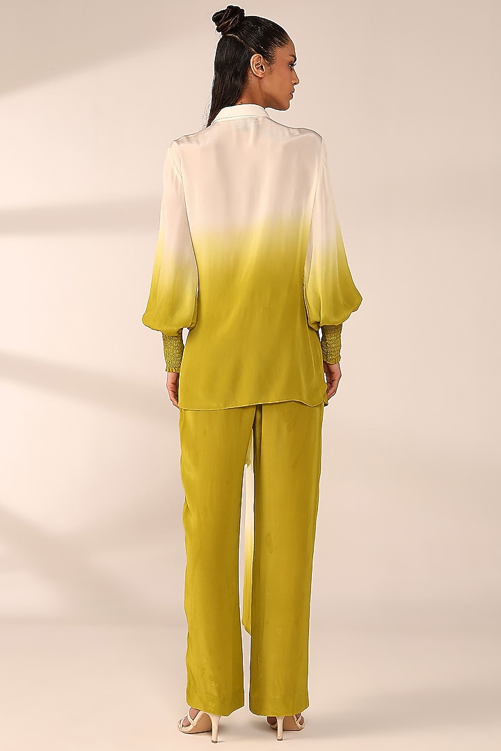 Citrus Yellow Italian Crepe Hand Embroidered Co-Ord Set by Sakshi Khetterpal at Pernia's Pop Up Shop
