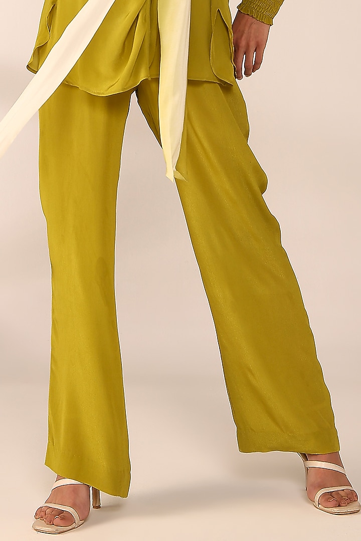 Citrus Yellow Italian Crepe Hand Embroidered Co-Ord Set by Sakshi Khetterpal at Pernia's Pop Up Shop