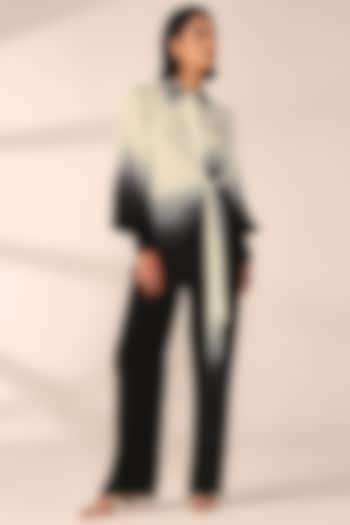 Charcoal Black Italian Crepe Hand Embroidered Co-Ord Set by Sakshi Khetterpal at Pernia's Pop Up Shop