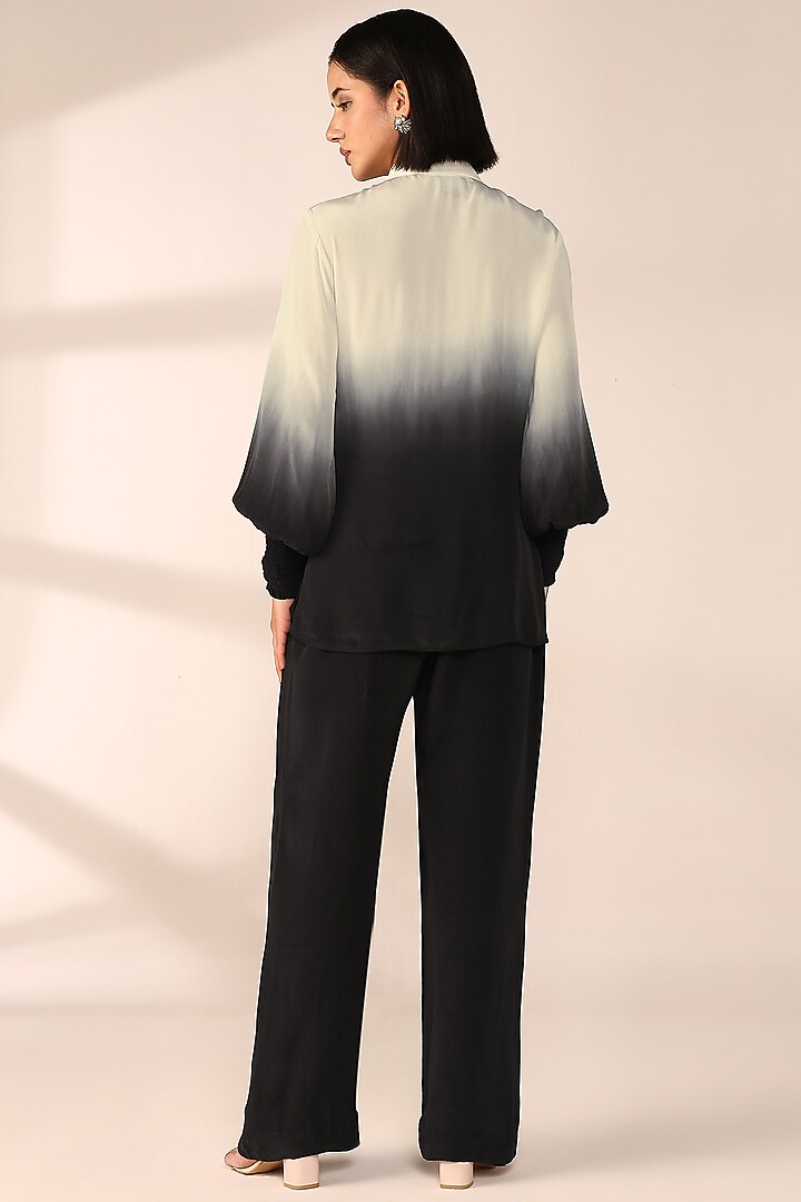 Charcoal Black Italian Crepe Hand Embroidered Co-Ord Set by Sakshi Khetterpal at Pernia's Pop Up Shop