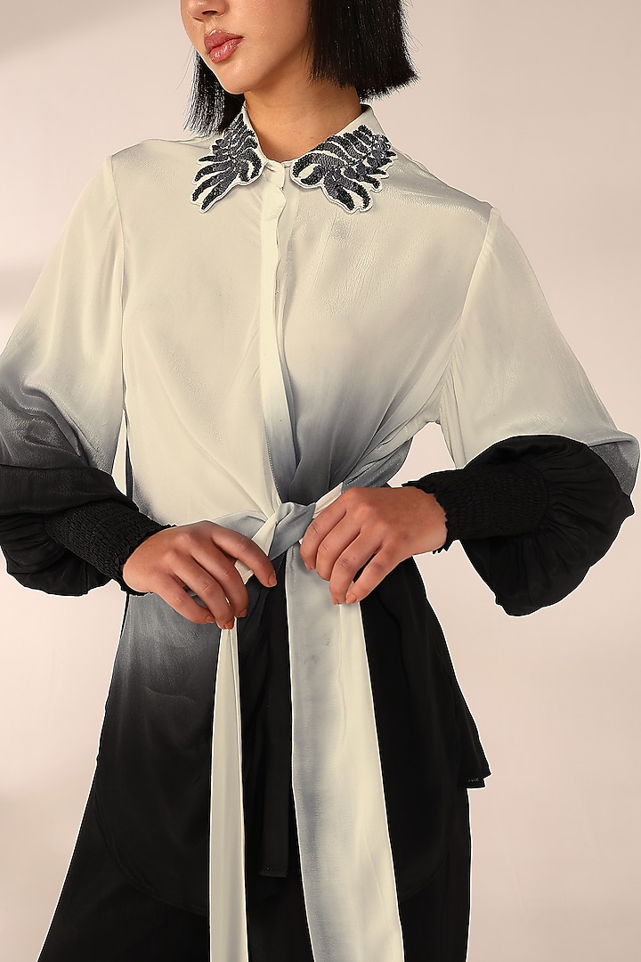 Charcoal Black Italian Crepe Hand Embroidered Co-Ord Set by Sakshi Khetterpal at Pernia's Pop Up Shop