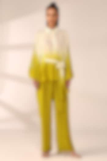 Citrus Yellow Italian Crepe Patch Work Co-Ord Set by Sakshi Khetterpal at Pernia's Pop Up Shop