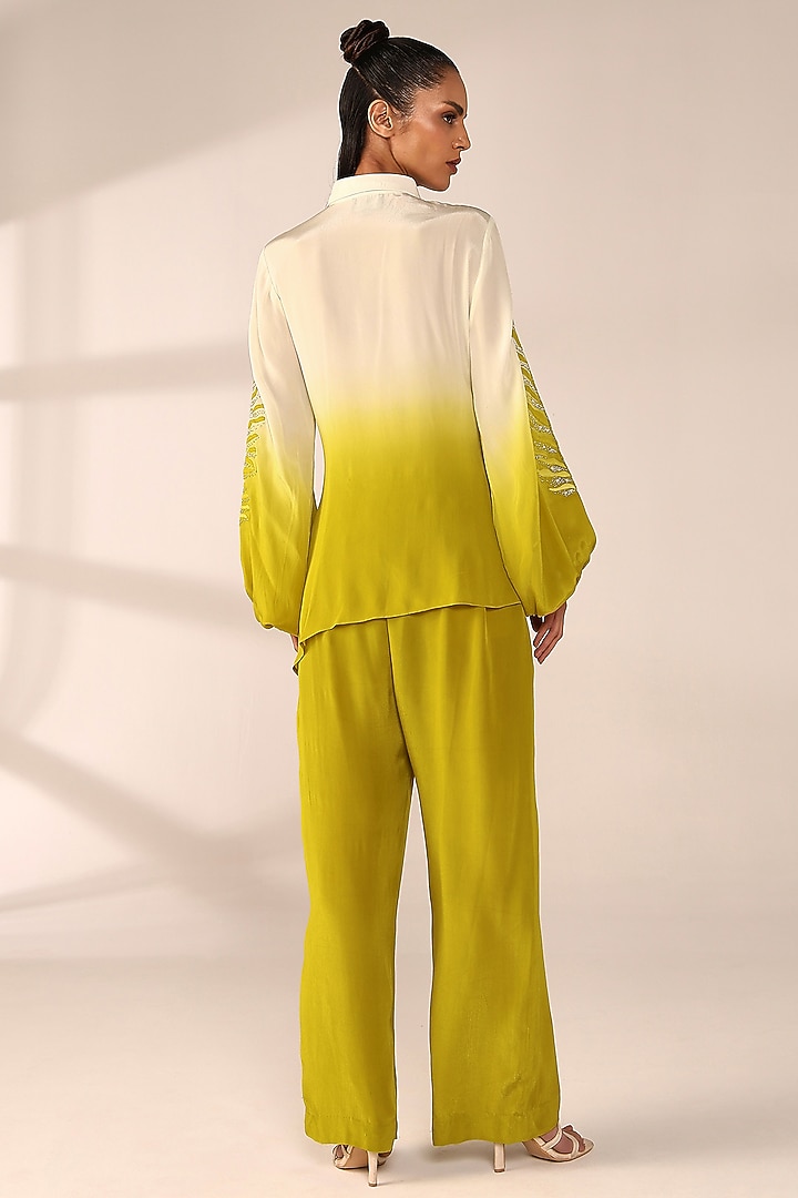 Citrus Yellow Italian Crepe Patch Work Co-Ord Set by Sakshi Khetterpal at Pernia's Pop Up Shop