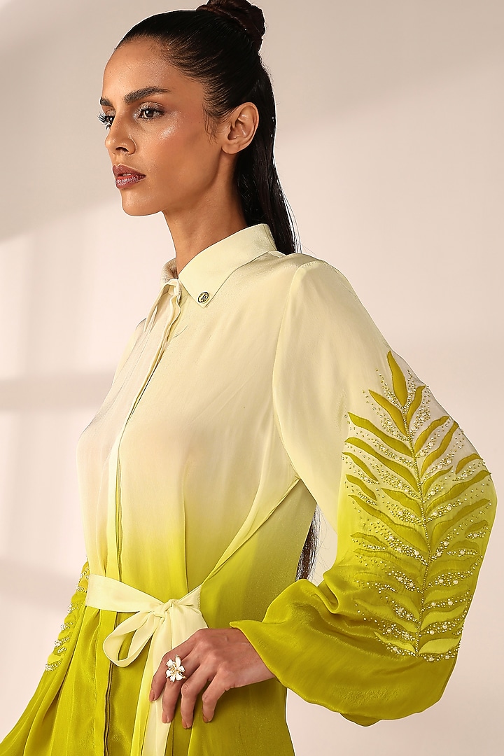 Citrus Yellow Italian Crepe Patch Work Co-Ord Set by Sakshi Khetterpal at Pernia's Pop Up Shop