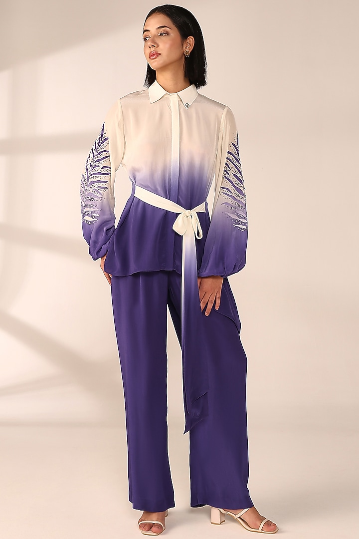 Periwinkle Italian Crepe Patch Work Co-Ord Set by Sakshi Khetterpal at Pernia's Pop Up Shop