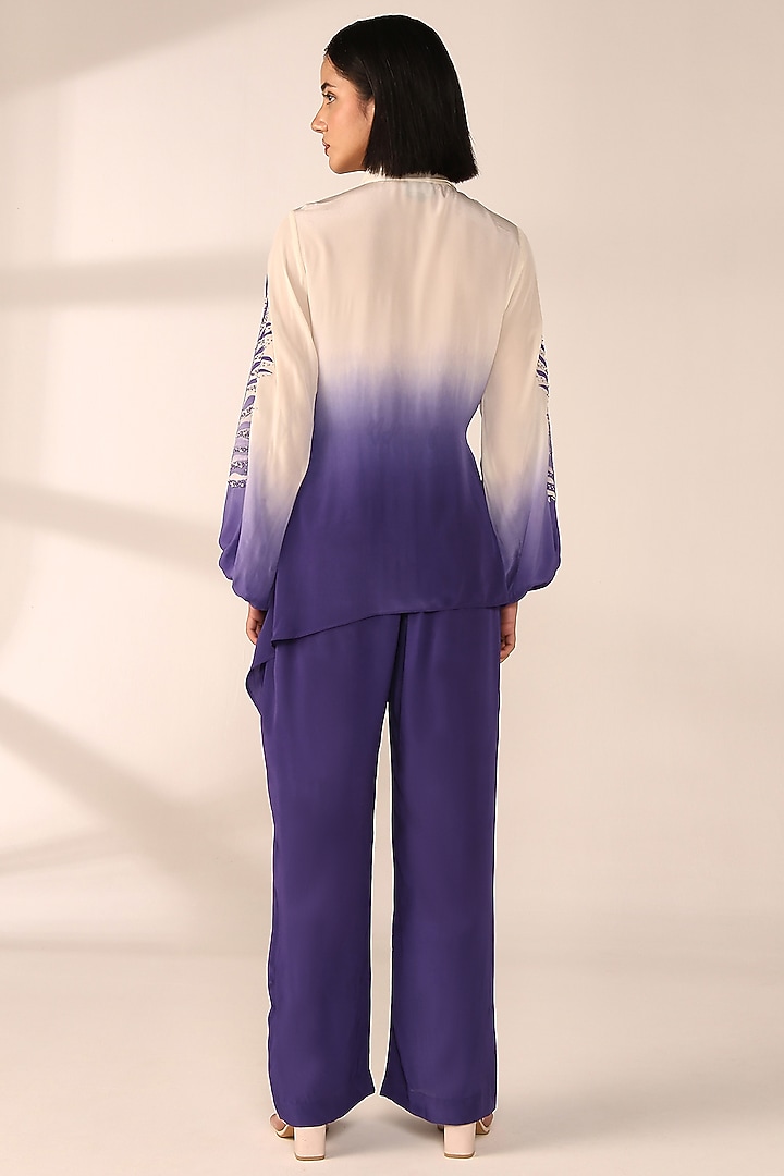 Periwinkle Italian Crepe Patch Work Co-Ord Set by Sakshi Khetterpal at Pernia's Pop Up Shop