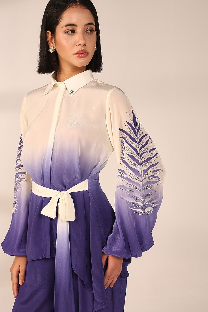 Periwinkle Italian Crepe Patch Work Co-Ord Set by Sakshi Khetterpal at Pernia's Pop Up Shop