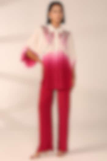 Crimson Red Italian Crepe Hand Embroidered Co-Ord Set by Sakshi Khetterpal at Pernia's Pop Up Shop