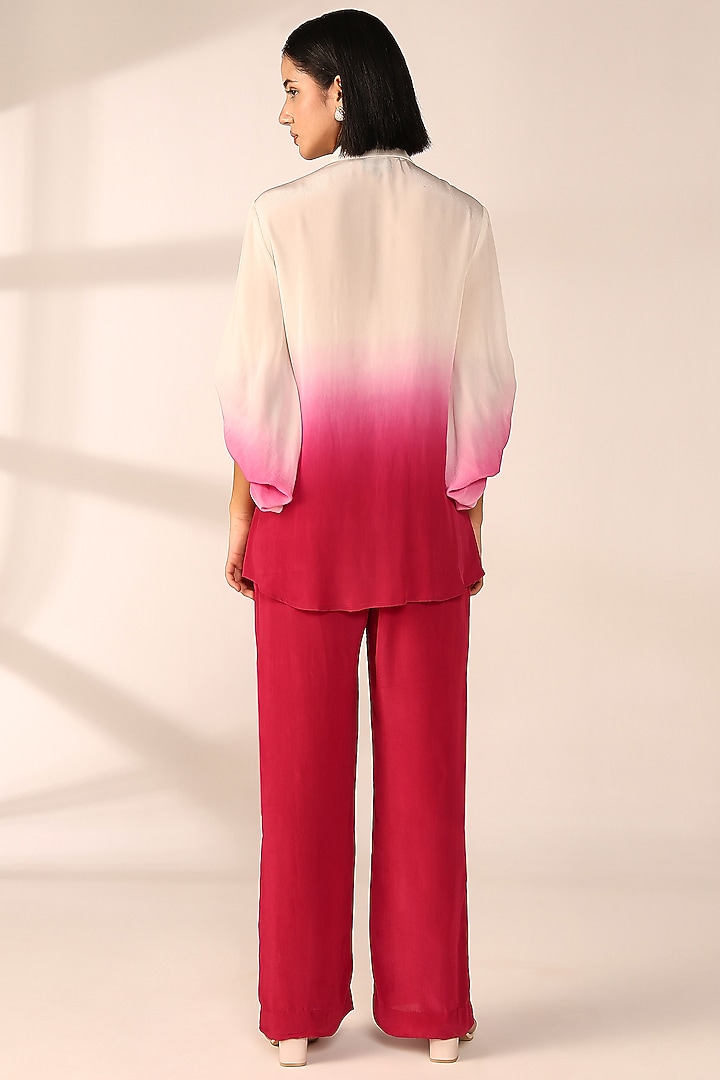 Crimson Red Italian Crepe Hand Embroidered Co-Ord Set by Sakshi Khetterpal at Pernia's Pop Up Shop