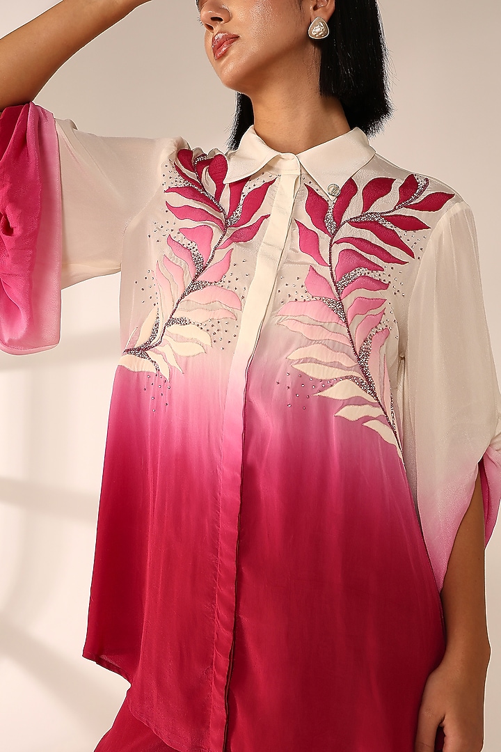 Crimson Red Italian Crepe Hand Embroidered Co-Ord Set by Sakshi Khetterpal at Pernia's Pop Up Shop