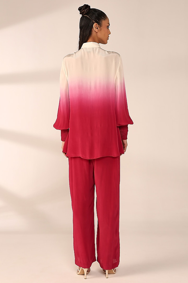 Crimson Red Ombre Italian Crepe Hand Embroidered Co-Ord Set by Sakshi Khetterpal at Pernia's Pop Up Shop