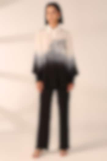 Charcoal Black Ombre Italian Crepe Hand Embroidered Co-Ord Set by Sakshi Khetterpal at Pernia's Pop Up Shop