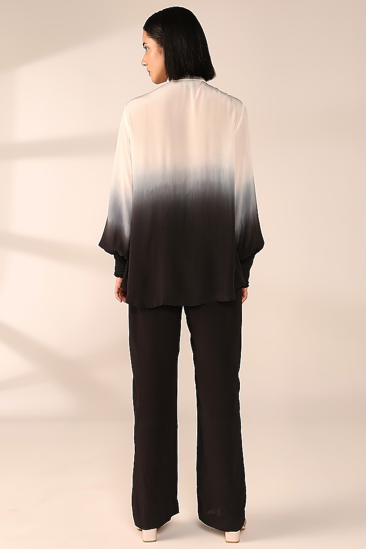 Charcoal Black Ombre Italian Crepe Hand Embroidered Co-Ord Set by Sakshi Khetterpal at Pernia's Pop Up Shop