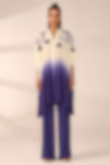 Periwinkle Ombre Italian Crepe Hand Embroidered Co-Ord Set by Sakshi Khetterpal at Pernia's Pop Up Shop