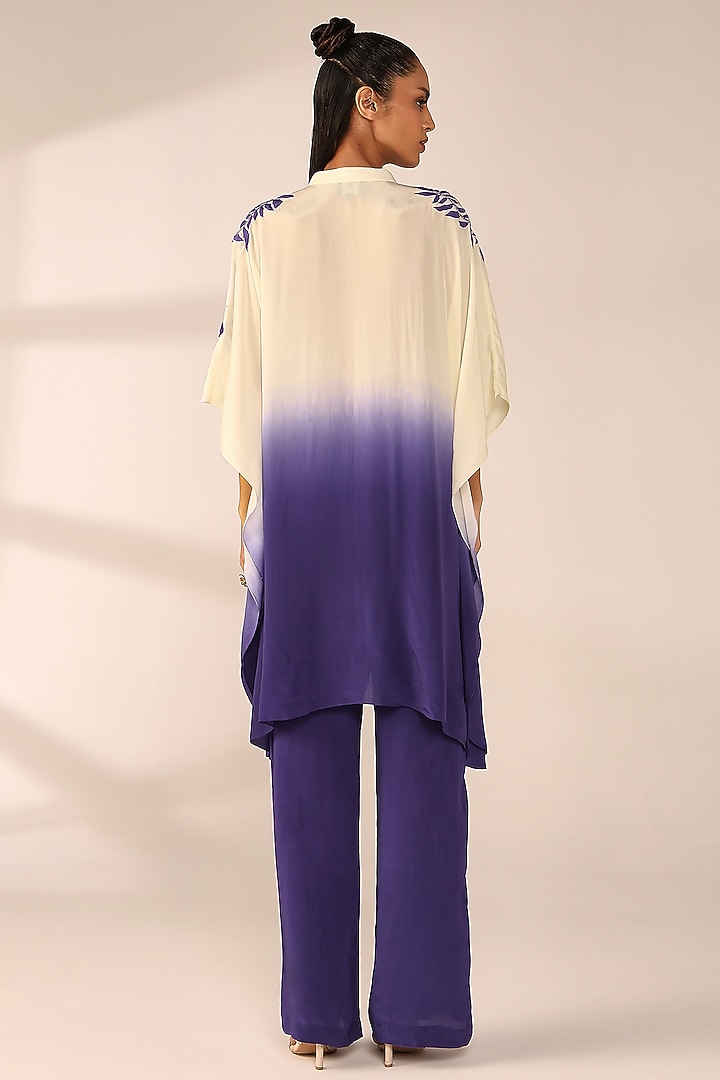 Periwinkle Ombre Italian Crepe Hand Embroidered Co-Ord Set by Sakshi Khetterpal at Pernia's Pop Up Shop