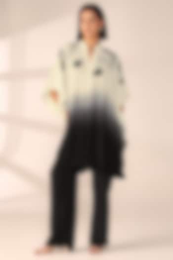 Charcoal Black Ombre Italian Crepe Hand Embroidered Co-Ord Set by Sakshi Khetterpal at Pernia's Pop Up Shop