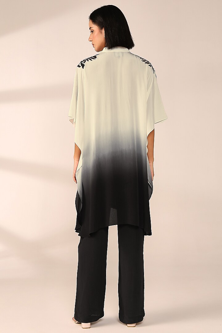 Charcoal Black Ombre Italian Crepe Hand Embroidered Co-Ord Set by Sakshi Khetterpal at Pernia's Pop Up Shop