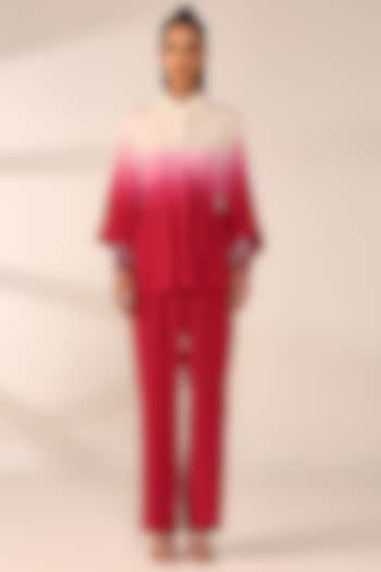 Crimson Red Italian Crepe Hand Embroidered Co-Ord Set by Sakshi Khetterpal at Pernia's Pop Up Shop