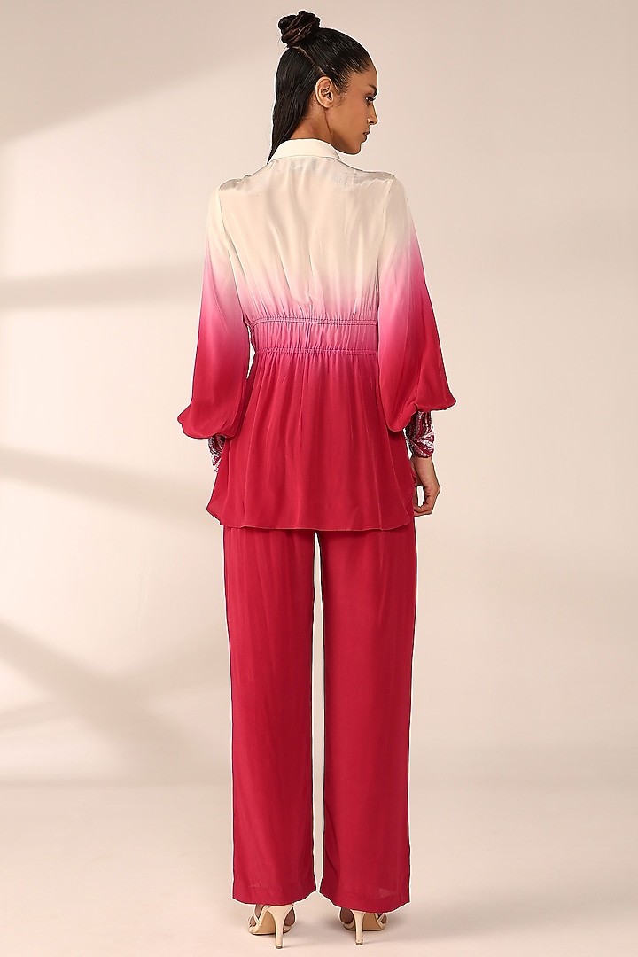 Crimson Red Italian Crepe Hand Embroidered Co-Ord Set by Sakshi Khetterpal at Pernia's Pop Up Shop