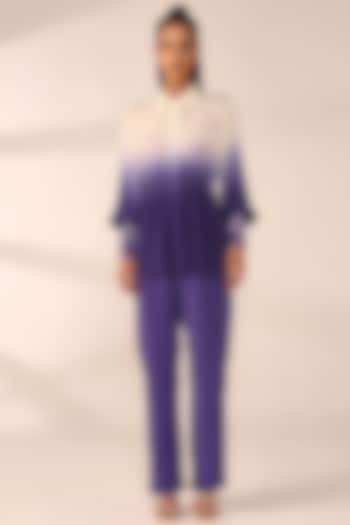 Periwinkle Italian Crepe Hand Embroidered Co-Ord Set by Sakshi Khetterpal at Pernia's Pop Up Shop