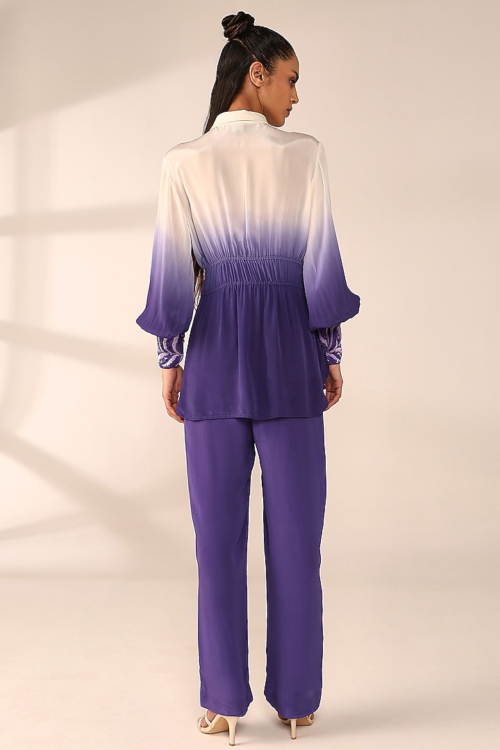 Periwinkle Italian Crepe Hand Embroidered Co-Ord Set by Sakshi Khetterpal at Pernia's Pop Up Shop