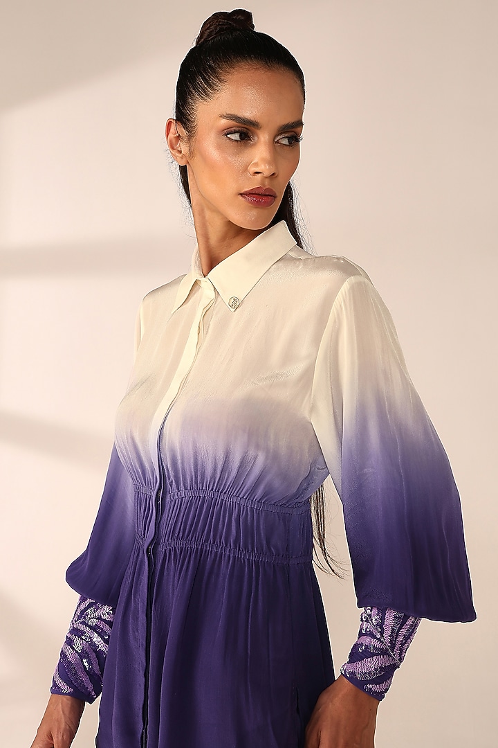 Periwinkle Italian Crepe Hand Embroidered Co-Ord Set by Sakshi Khetterpal at Pernia's Pop Up Shop