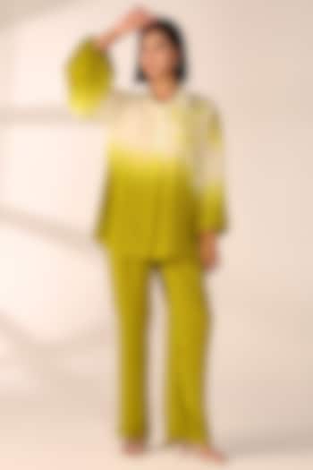 Citrus Yellow Ombre Crepe Hand Embroidered Co-Ord Set by Sakshi Khetterpal at Pernia's Pop Up Shop