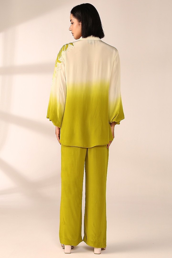 Citrus Yellow Ombre Crepe Hand Embroidered Co-Ord Set by Sakshi Khetterpal at Pernia's Pop Up Shop