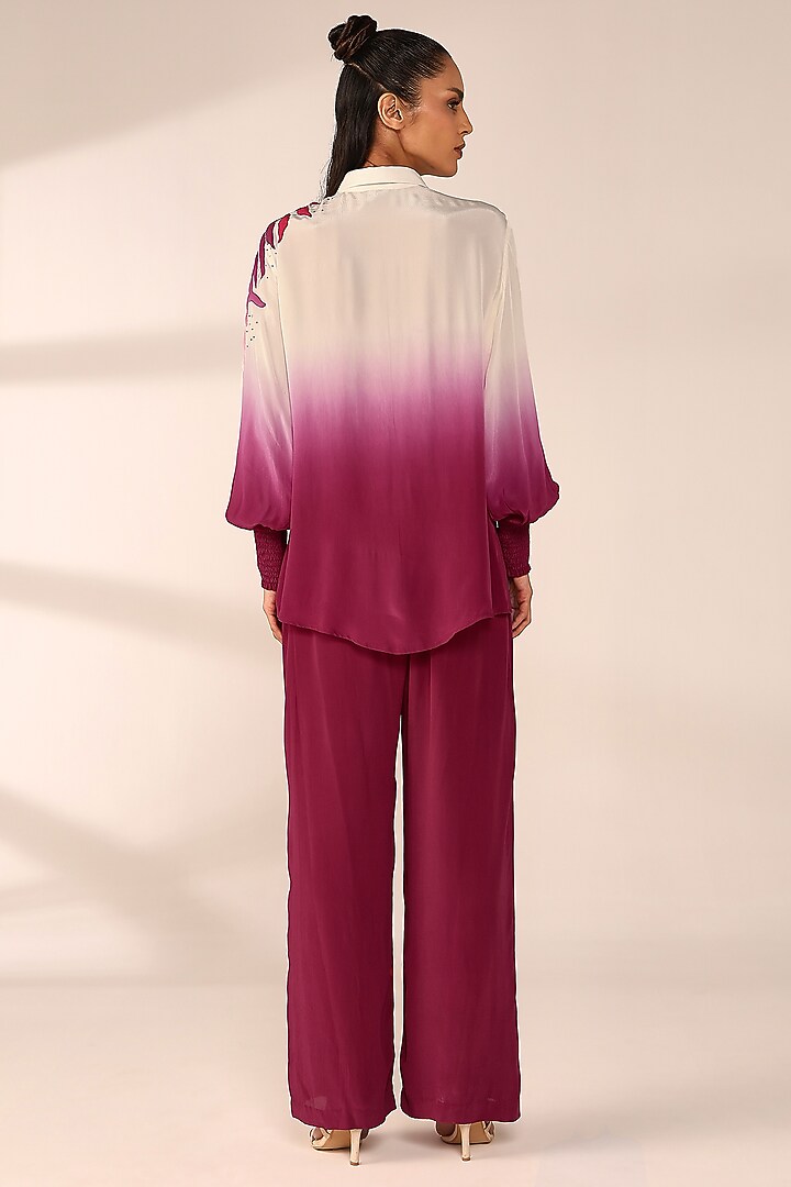Crimson Red Ombre Crepe Hand Embroidered Co-Ord Set by Sakshi Khetterpal at Pernia's Pop Up Shop