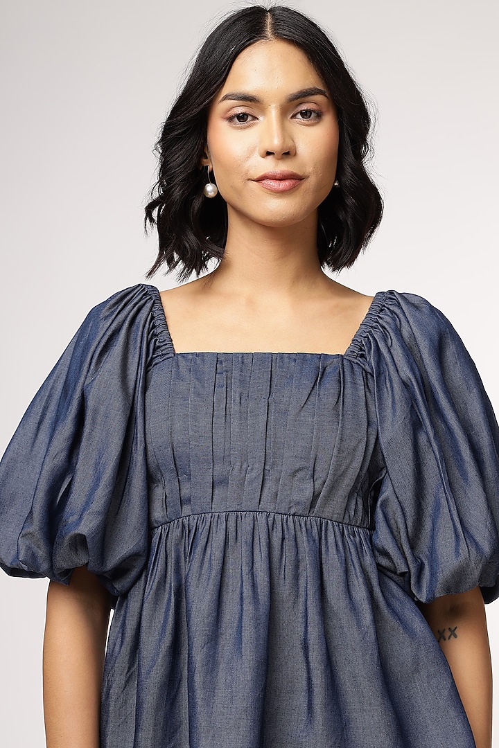 Blue Tencel Denim Embroidered Co-Ord Set by Sakshi Khetterpal at Pernia's Pop Up Shop