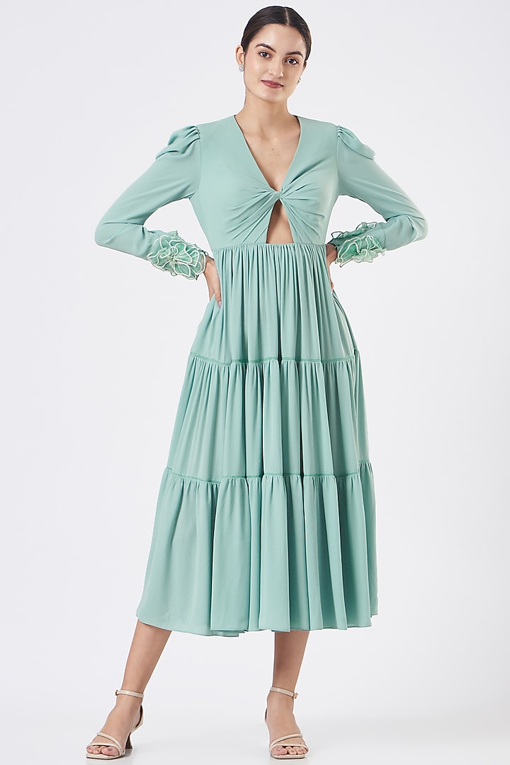Mint Front Twisted Cut-Out Midi Dress by Sakshi Khetterpal