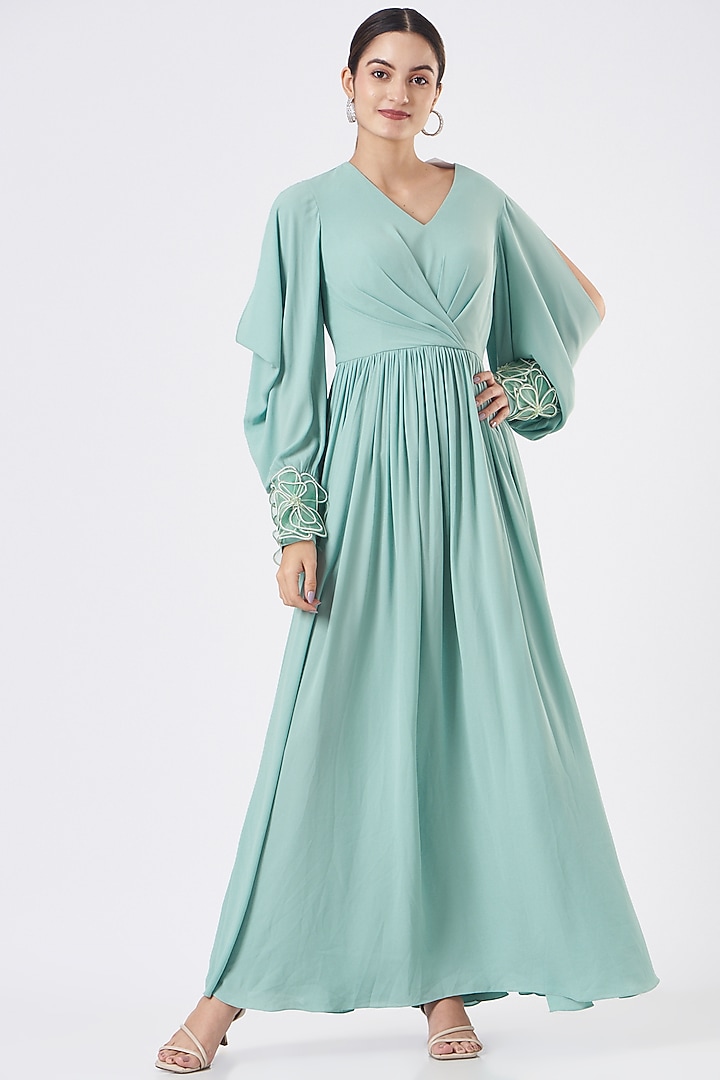 Mint Draped Maxi Vacation Dress by Sakshi Khetterpal at Pernia's Pop Up Shop