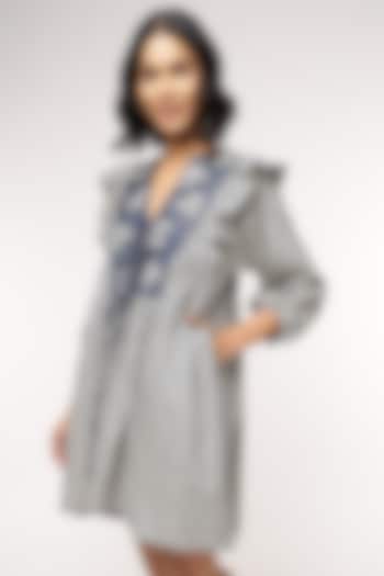 Blue Tencel Denim Floral Printed & Embroidered Mini Vacation Dress by Sakshi Khetterpal at Pernia's Pop Up Shop