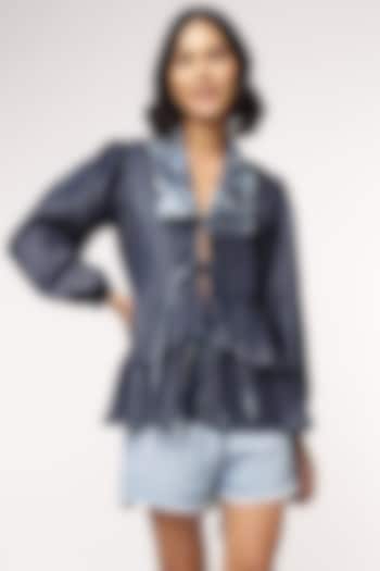 Blue Tencel Denim Peplum Top by Sakshi Khetterpal at Pernia's Pop Up Shop