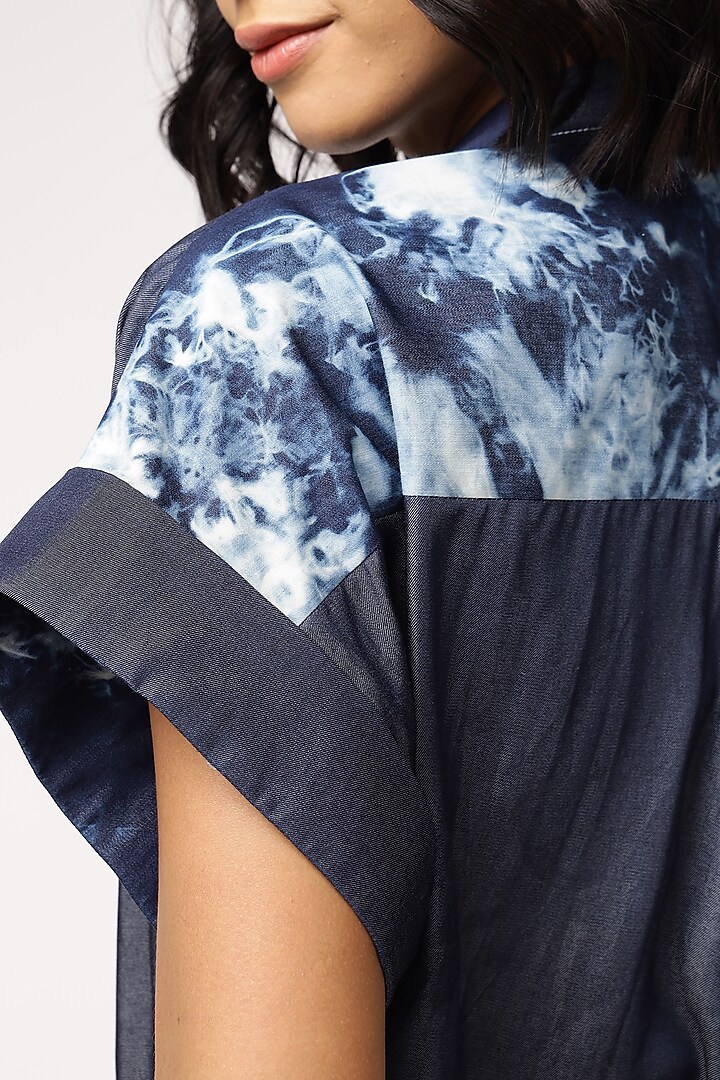 Blue Tencel Denim Floral Embroidered Vacation Dress by Sakshi Khetterpal at Pernia's Pop Up Shop