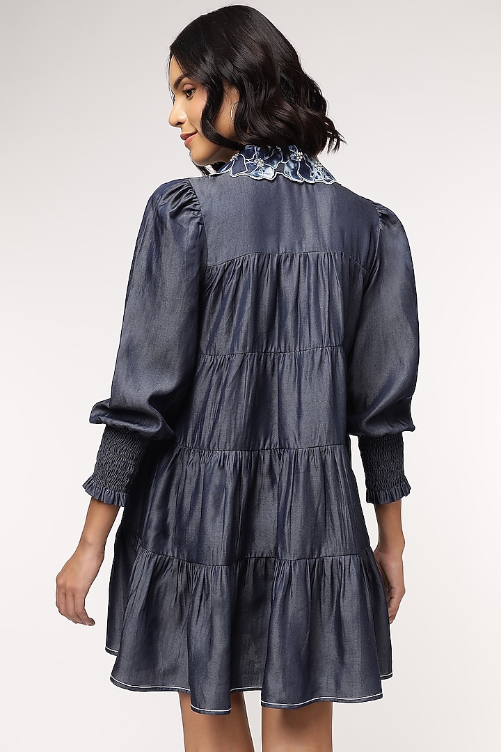 Blue Tencel Denim Tiered Summer Dress by Sakshi Khetterpal at Pernia's Pop Up Shop