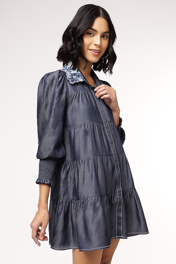 Blue Tencel Denim Tiered Summer Dress by Sakshi Khetterpal at Pernia's Pop Up Shop