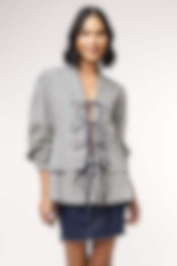 Blue Tencel Denim Floral Printed Peplum Top by Sakshi Khetterpal at Pernia's Pop Up Shop