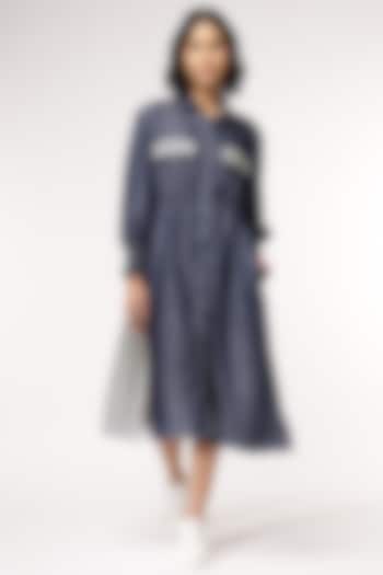 Blue Tencel Denim Floral Printed Midi Summer Dress by Sakshi Khetterpal at Pernia's Pop Up Shop