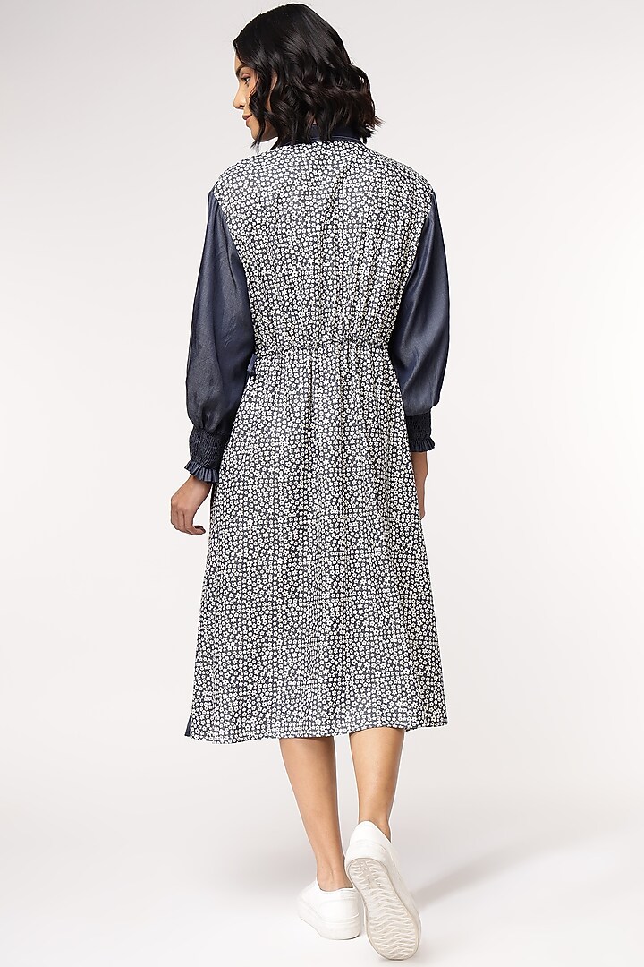 Blue Tencel Denim Floral Printed Midi Summer Dress by Sakshi Khetterpal at Pernia's Pop Up Shop