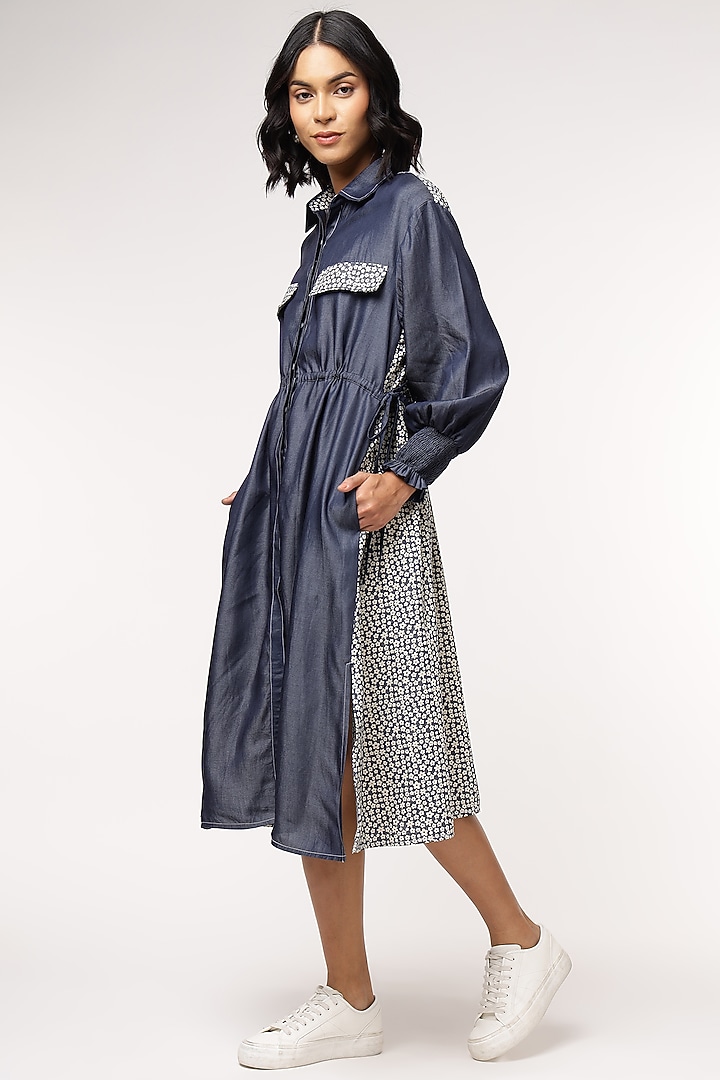 Blue Tencel Denim Floral Printed Midi Summer Dress by Sakshi Khetterpal at Pernia's Pop Up Shop