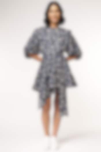 Blue Tencel Denim Heart Printed Asymmetric Mini Summer Dress With Belt by Sakshi Khetterpal at Pernia's Pop Up Shop