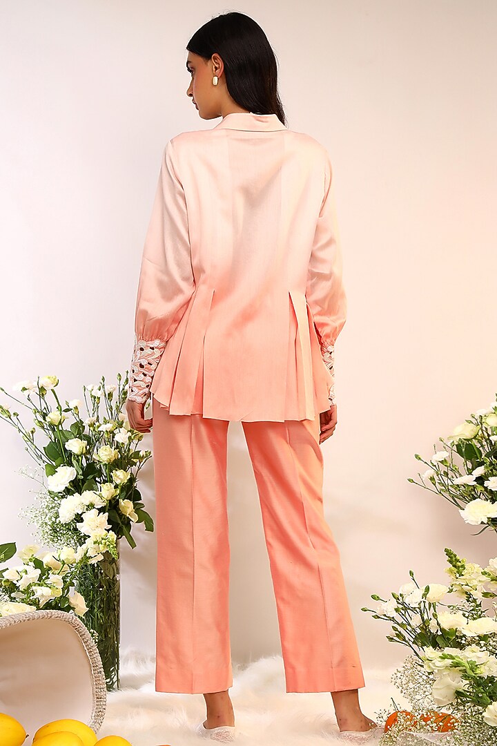 Peach Fuzz Chanderi Silk Hand & Machine Embroidered Co-Ord Set by Sakshi Khetterpal at Pernia's Pop Up Shop